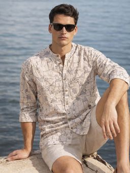 The Indian Garage Co - Men Slim Fit Printed Beige Casual Shirt