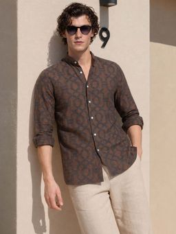 The Indian Garage Co - Men Regular Fit Printed Brown Casual Shirt
