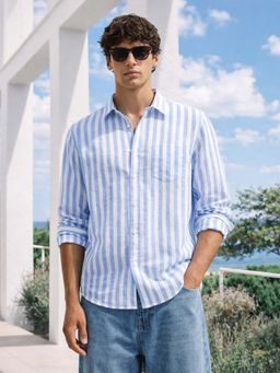 The Indian Garage Co - Men Slim Fit Stripes Blue Casual Shirt