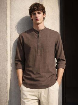 The Indian Garage Co - Men Regular Fit Textured Brown Casual Shirt