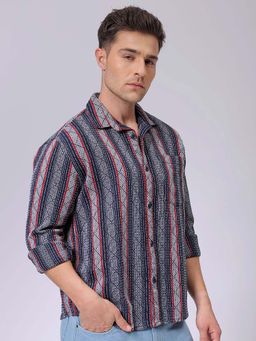 The Indian Garage Co - Men Relaxed Fit Stripes Navy Blue Casual Shirt