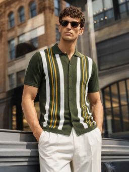 The Indian Garage Co - Men Slim Fit Stripes Green Casual Shirt