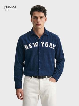 The Indian Garage Co - Men Regular Fit Typography Blue Casual Shirt