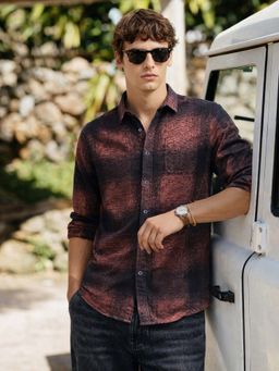 The Indian Garage Co - Men Slim Fit Checks Brown Casual Shirt