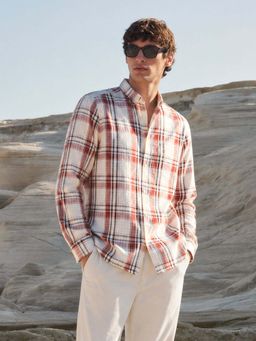 The Indian Garage Co - Men Slim Fit Checks Rust Casual Shirt