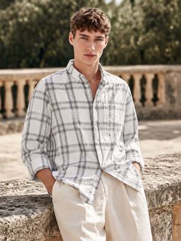 The Indian Garage Co - Men Slim Fit Checks Grey Casual Shirt