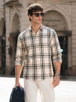 The Indian Garage Co - Men Slim Fit Checks Cream Casual Shirt