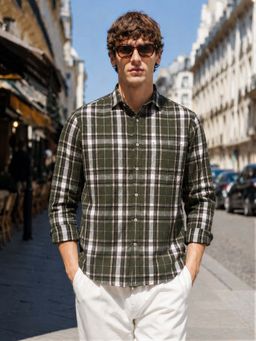 The Indian Garage Co - Men Slim Fit Checks Green Casual Shirt