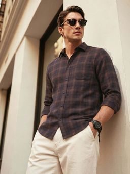 The Indian Garage Co - Men Slim Fit Checks Brown Casual Shirt