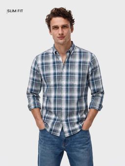 The Indian Garage Co - Men Slim Fit Checks Blue Casual Shirt
