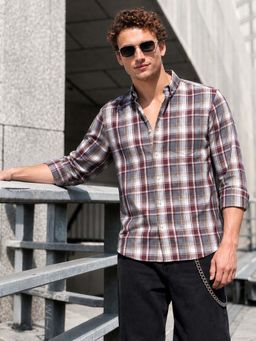The Indian Garage Co - Men Slim Fit Checks Brown Casual Shirt
