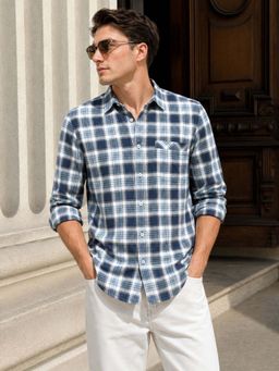 The Indian Garage Co - Men Slim Fit Checks Teal Casual Shirt