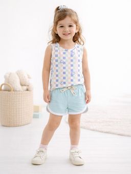 Mi Arcus - Cotton Check T Shirt And Shorts - Blue