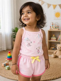 Mi Arcus - Cotton Solid T-Shirt And Shorts - Pink