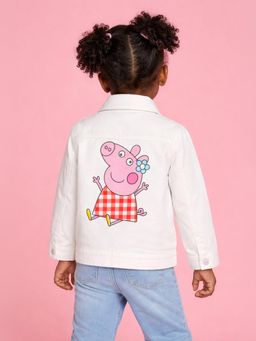 Mi Arcus - Peppa Pig Print Full Sleeves Jacket For Girls- White