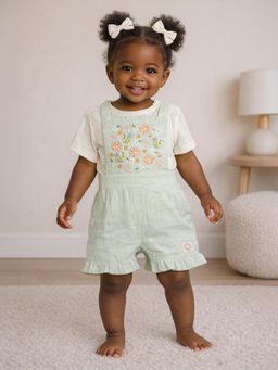 Mi Arcus - Cotton Solid T Shirt With Embroidery Design Dungaree