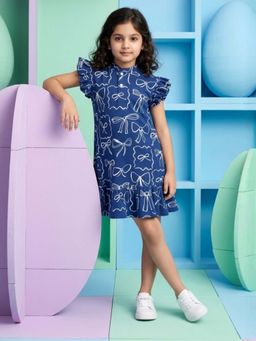 ANTHRILO - Blue Bow Girls Frill Dress - Blue