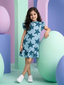 ANTHRILO - Blue Stars Girls Summer Frill Dress - Blue