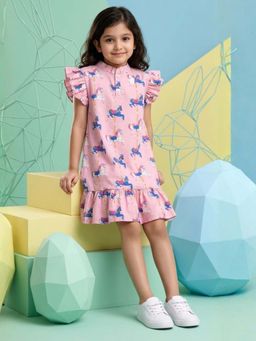 ANTHRILO - Dancing Unicorn Girls Summer Frill Dress - Pink