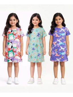 ANTHRILO - Squishy, Butterfly And Unicorn Planet Nightdress (Pack of 3)