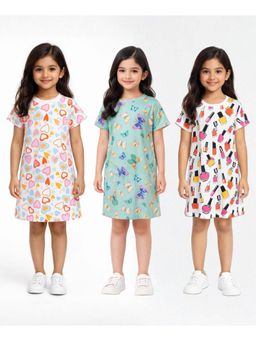 ANTHRILO - Summer Hearts, Butterfly And Nail Paint Nightdress (Pack of 3)