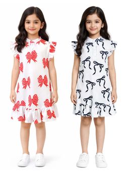 ANTHRILO - Multi-Color Bow Girls Dresses (Pack of 2)