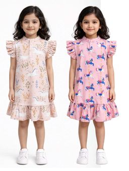 ANTHRILO - Unicorn Garden And Dancing Unicorn Girls Dresses (Pack of 2)