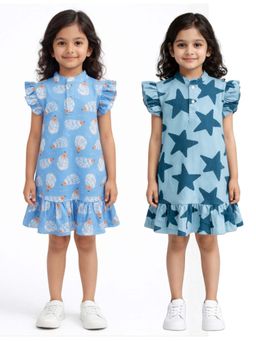 ANTHRILO - Hedgehog And Stars Girls Dresses (Pack of 2)