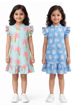 ANTHRILO - Palm Tree And Hedgehog Girls Dresses (Pack of 2)