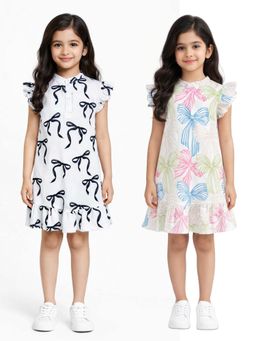 ANTHRILO - Bow And Painted Bow Girls Dresses (Pack of 2)