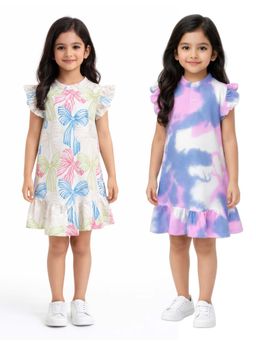 ANTHRILO - Tie Dye And Painted Bow Girls Dresses (Pack of 2)