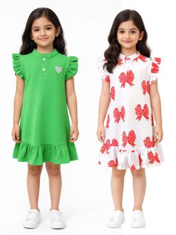 ANTHRILO - Heart And Bow Girls Dresses (Pack of 2)