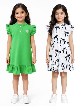 ANTHRILO - Heart And Bow Girls Dresses (Pack of 2)