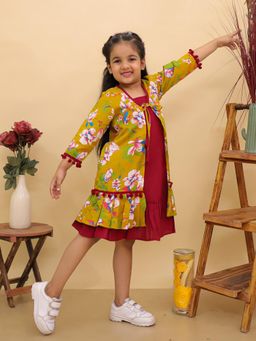 BownBee - Red Pure Cotton Dresses With Shrug