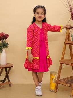 BownBee - Pink Pure Cotton Dresses With Shrug