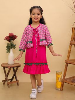 BownBee - Pure Cotton Dresses With Short Shrug For Girls - Pink