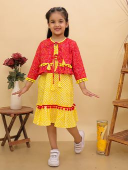 BownBee - Pure Cotton Dresses With Short Shrug For Girls - Yellow