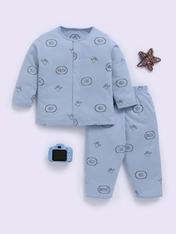 Clt.s - Blue Cotton Printed Full Sleeve Shirt And Pyjama