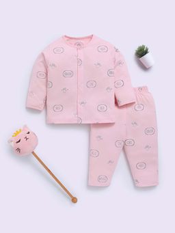 Clt.s - Pink Cotton Printed Full Sleeve Shirt And Pyjama