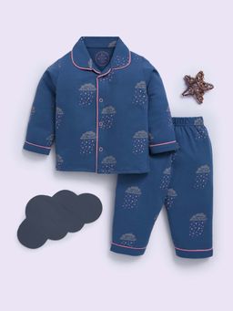 Clt.s - Blue Cotton Graphic Full Sleeve Shirt And Pyjama