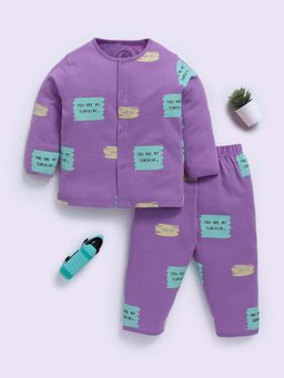Clt.s - Purple Cotton Printed Full Sleeve Shirt And Pyjama