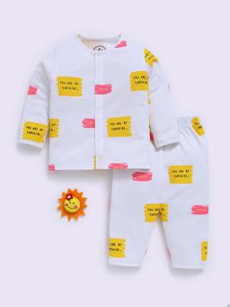 Clt.s - White Cotton Printed Full Sleeve Shirt And Pyjama