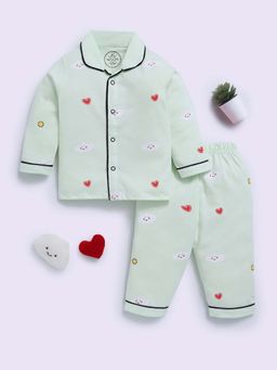 Clt.s - Sea Green Cotton Graphic Full Sleeve Shirt And Pyjama