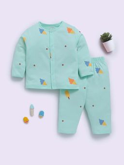 Clt.s - Sea Green Cotton Graphic Full Sleeve Shirt And Pyjama