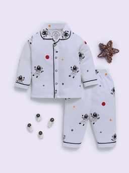 Clt.s - White Cotton Graphic Full Sleeve Shirt And Pyjama