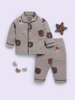 Clt.s - Brown Cotton Printed Full Sleeve Shirt And Pyjama