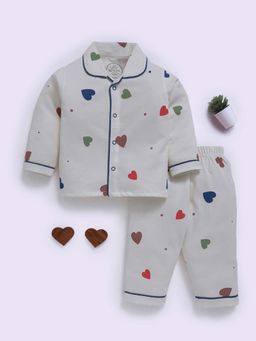 Clt.s - Off White Cotton Graphic Full Sleeve Shirt And Pyjama