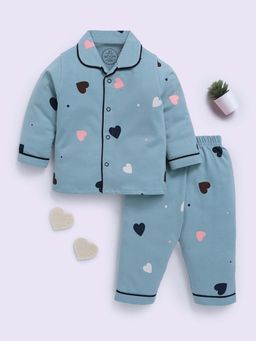 Clt.s - Blue Cotton Graphic Full Sleeve Shirt And Pyjama