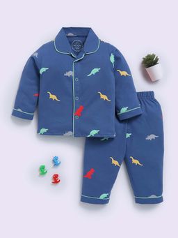 Clt.s - Blue Cotton Printed Full Sleeve Shirt And Pyjama