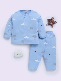 Clt.s - Blue Cotton Graphic Full Sleeve Shirt And Pyjama
